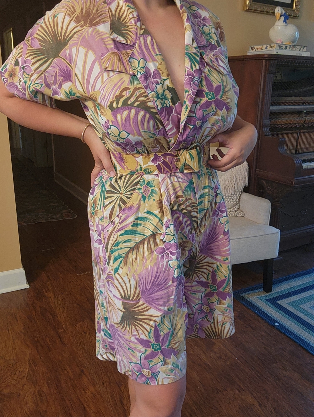 Floral Tropical Belted Romper VINTAGE!